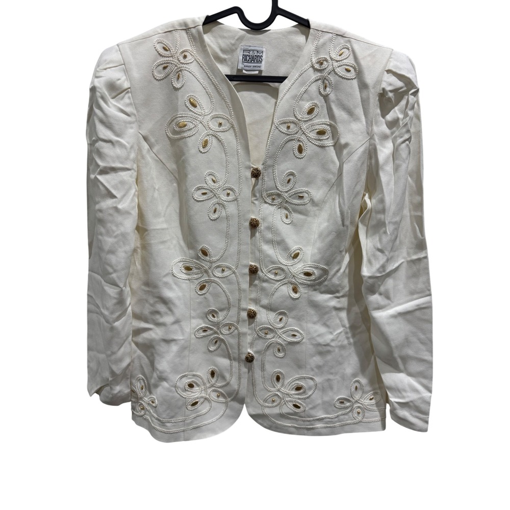 R & M Richards Karen Kwong Embellished Button Front Blazer Jacket